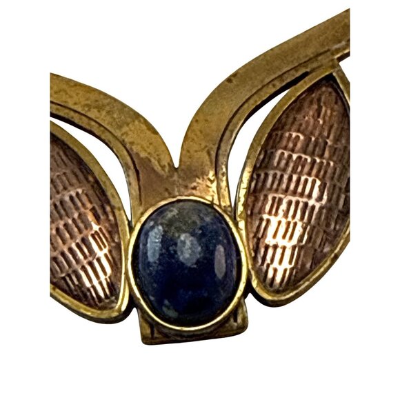 Vintage Brass Copper Statement Necklace Lapis Lazuli Centerpiece - Picture 3 of 7